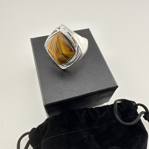 QVC Tigers Eye Ring Sterling Silver Modernist Cabochon Pyramid 925 Size 9 - Picture 11 of 15